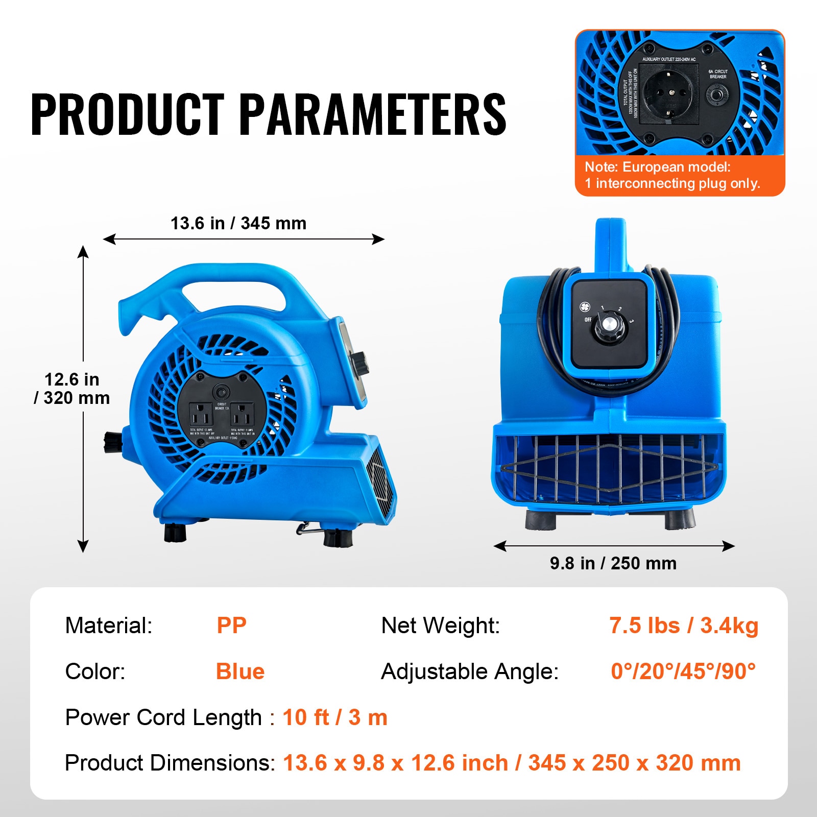 Floor Blower Air Mover With 3 Speeds And 4 Blowing Angles_voghion.com